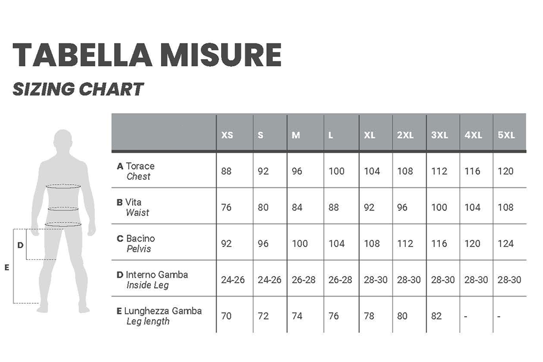 Tabella generale abbigliamento Alè Completi