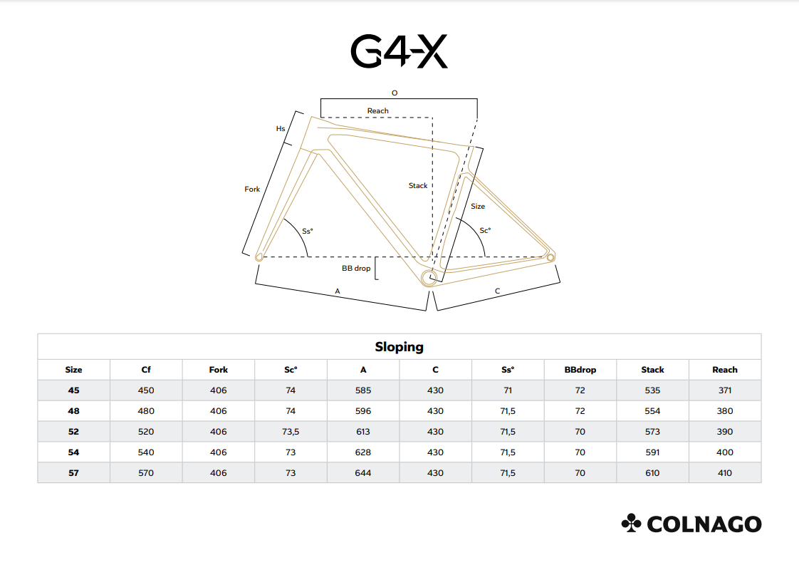 colnago g4-x Geometria Geometry